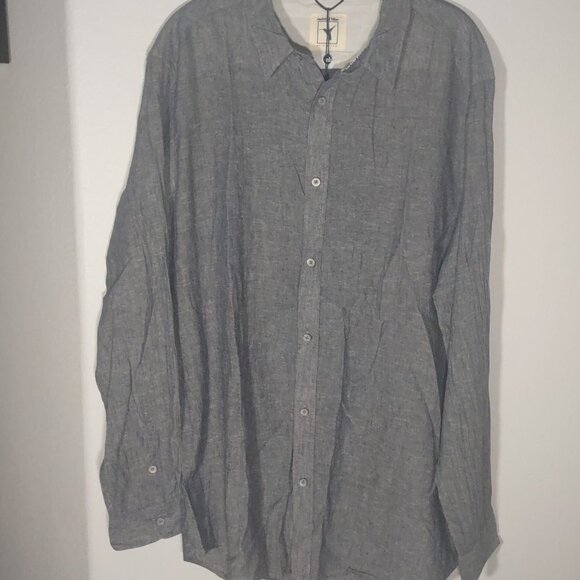 Natural Blue Men's Grey Long Sleeve Cotton & Linen Button Up Regular Fit XL - Picture 4 of 9